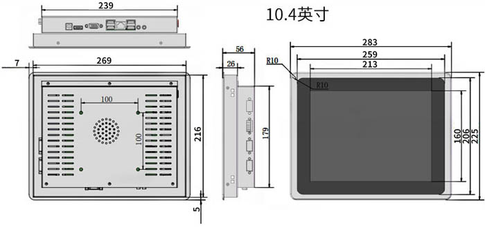 10.4-19寸PLC組態電容觸摸屏嵌入式工控機標準尺寸圖紙